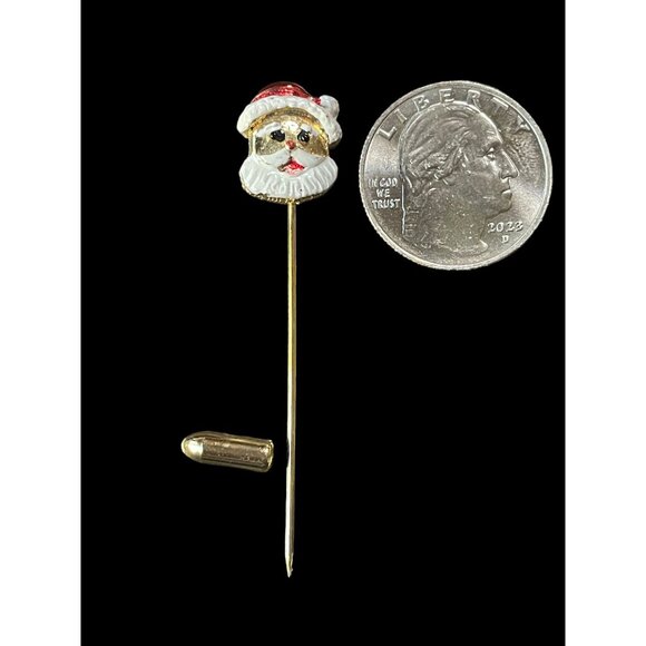 Vintage Gold Tone Santa Claus Face Christmas Holiday Stick Pin Fashion Jewelry - Picture 4 of 4